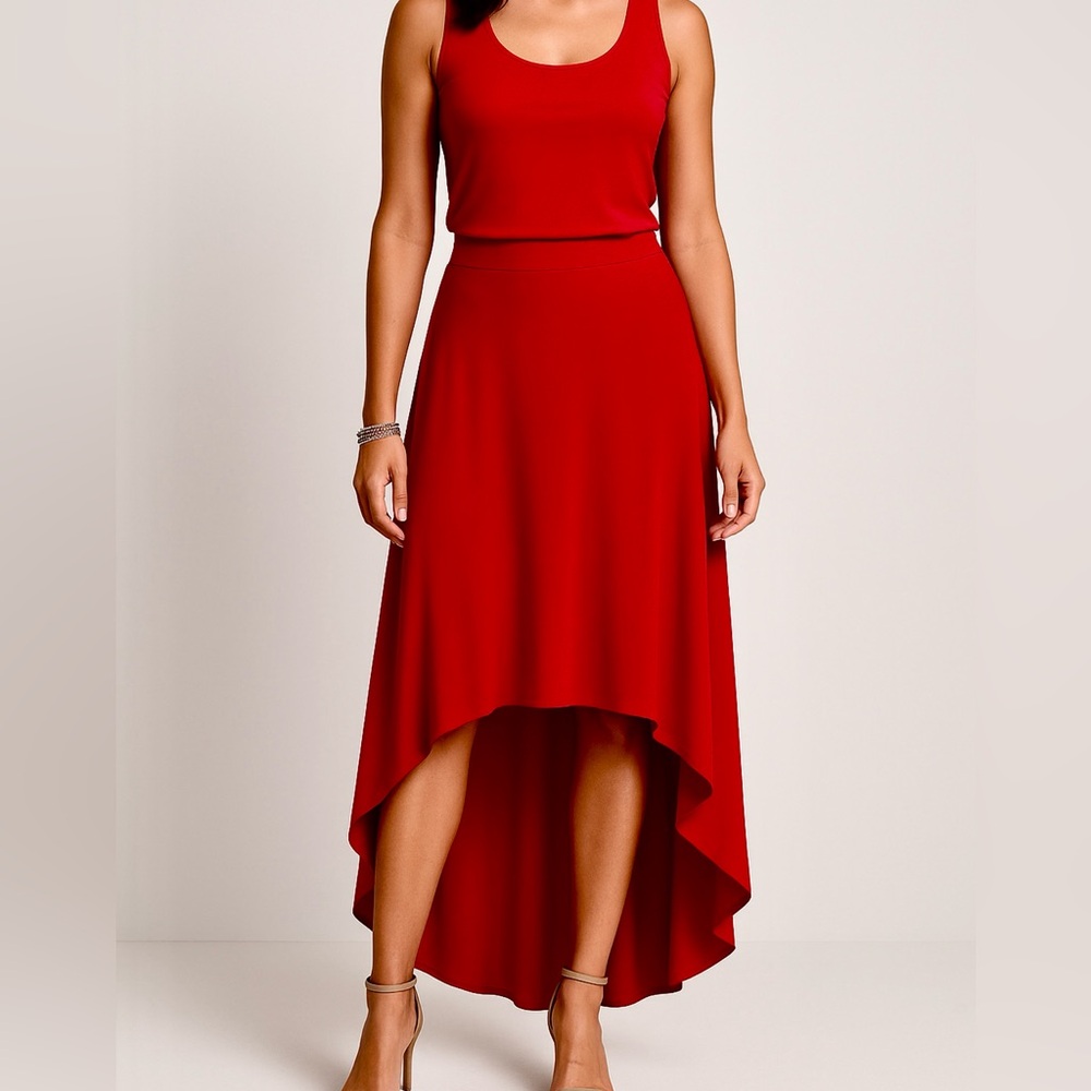NWT Chicos Joey Hi Low Midi Maxi Skirt in Saucy Red Sz 1 Medium 💕🎀